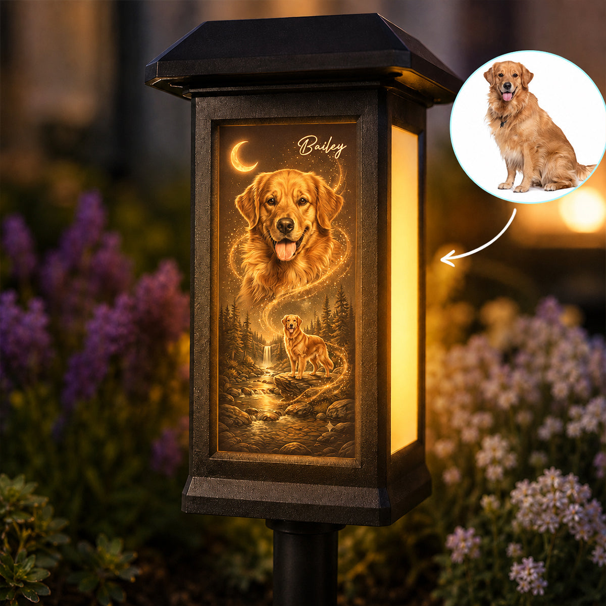 Dog Howling to the Moon - Personalized Solar Garden Light - Gift for Dog, Cat Lovers, Pet Memorial Gift
