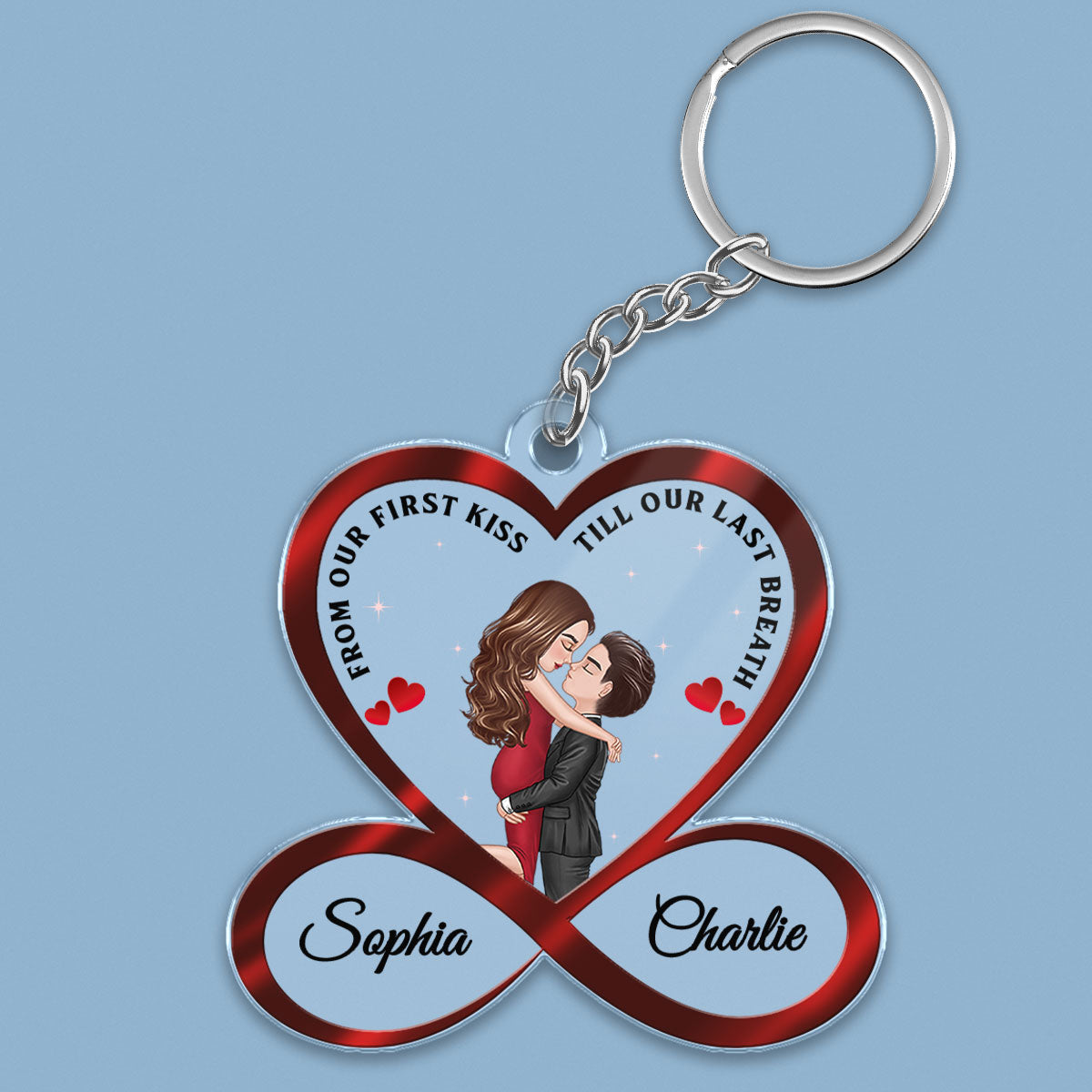 Infinity Heart Couple Hugging Kissing Anniversary Gift For Him Gift For Her Personalized Acrylic Keychain [Save 25% When Buy Set Of 2]