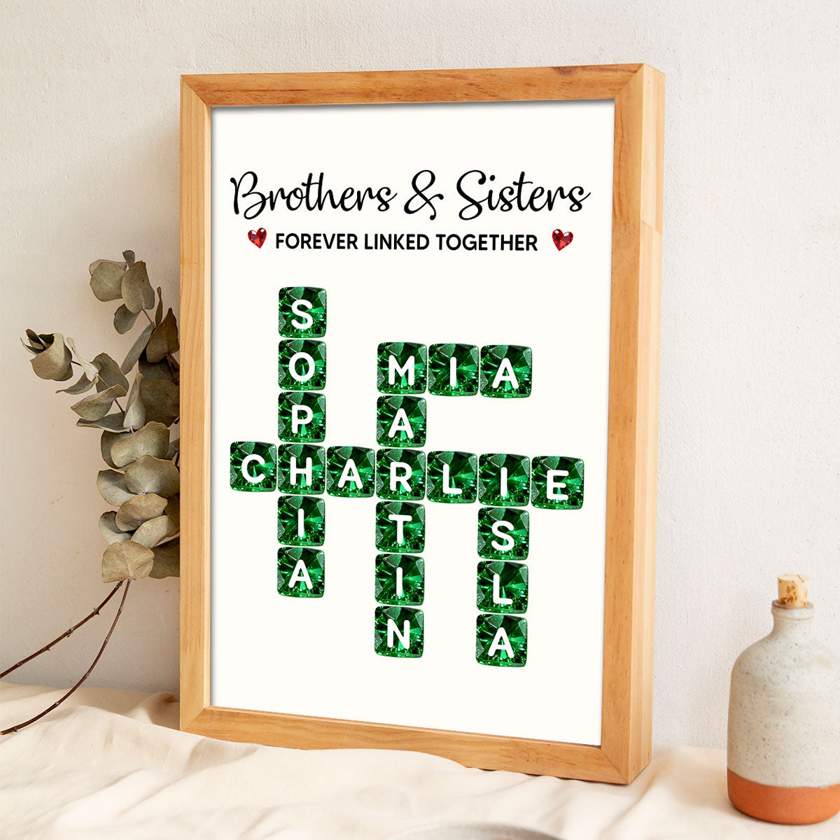 Brothers Sisters Forever Linked Together 3D Crystal Crossword - Personalized Poster - Sentimental Gift for for Loved Ones