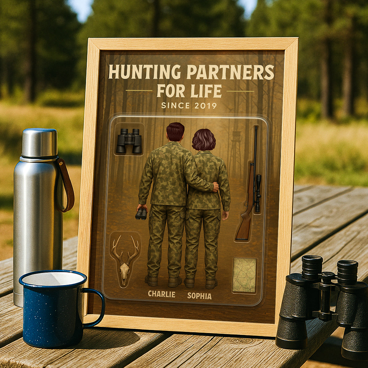 3D Effect Custom Figure Couple Hunting Partners For Life Personalized Poster