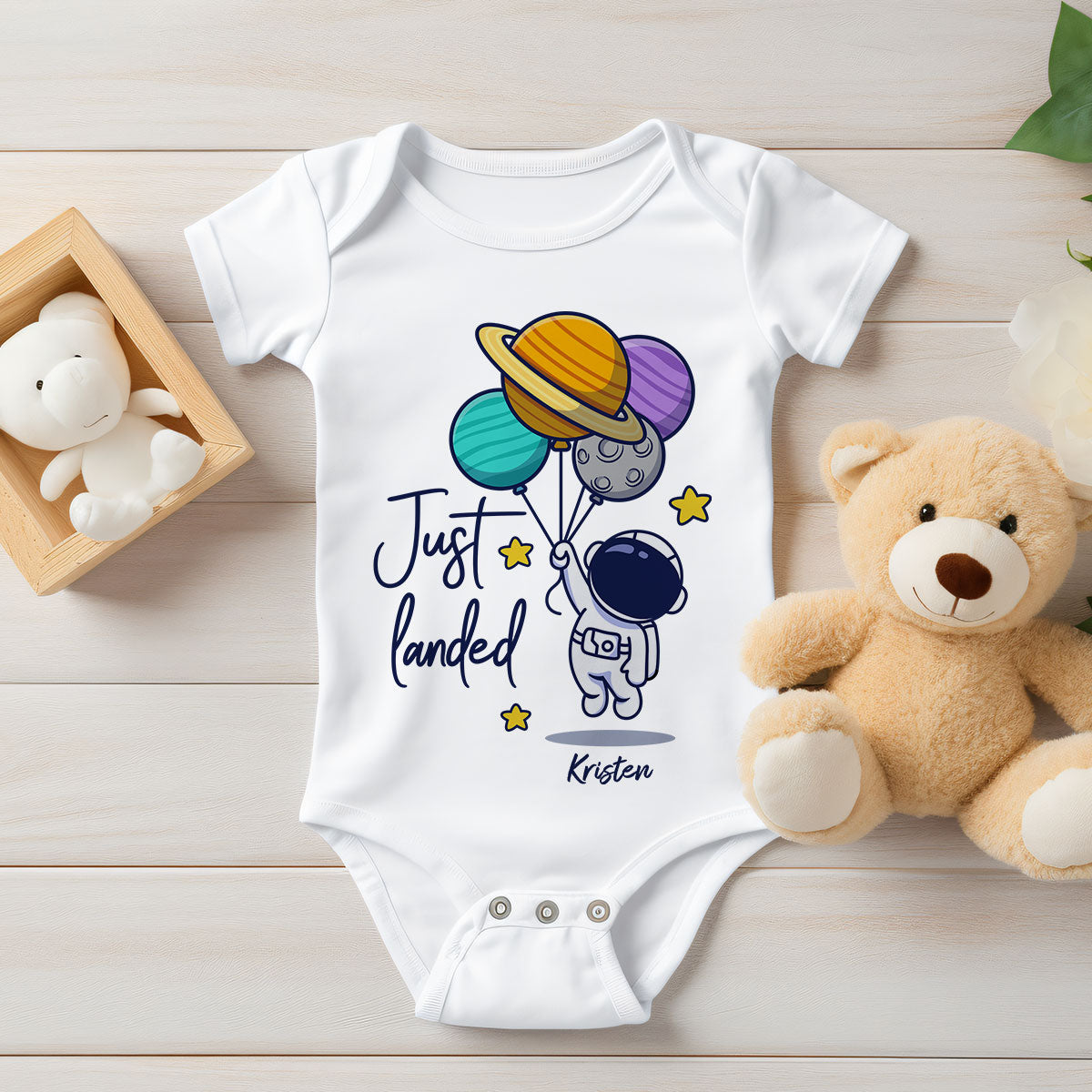Just Landed Baby Arrival Cute Astronaut Personalized Baby Onesie, Baby Shirt