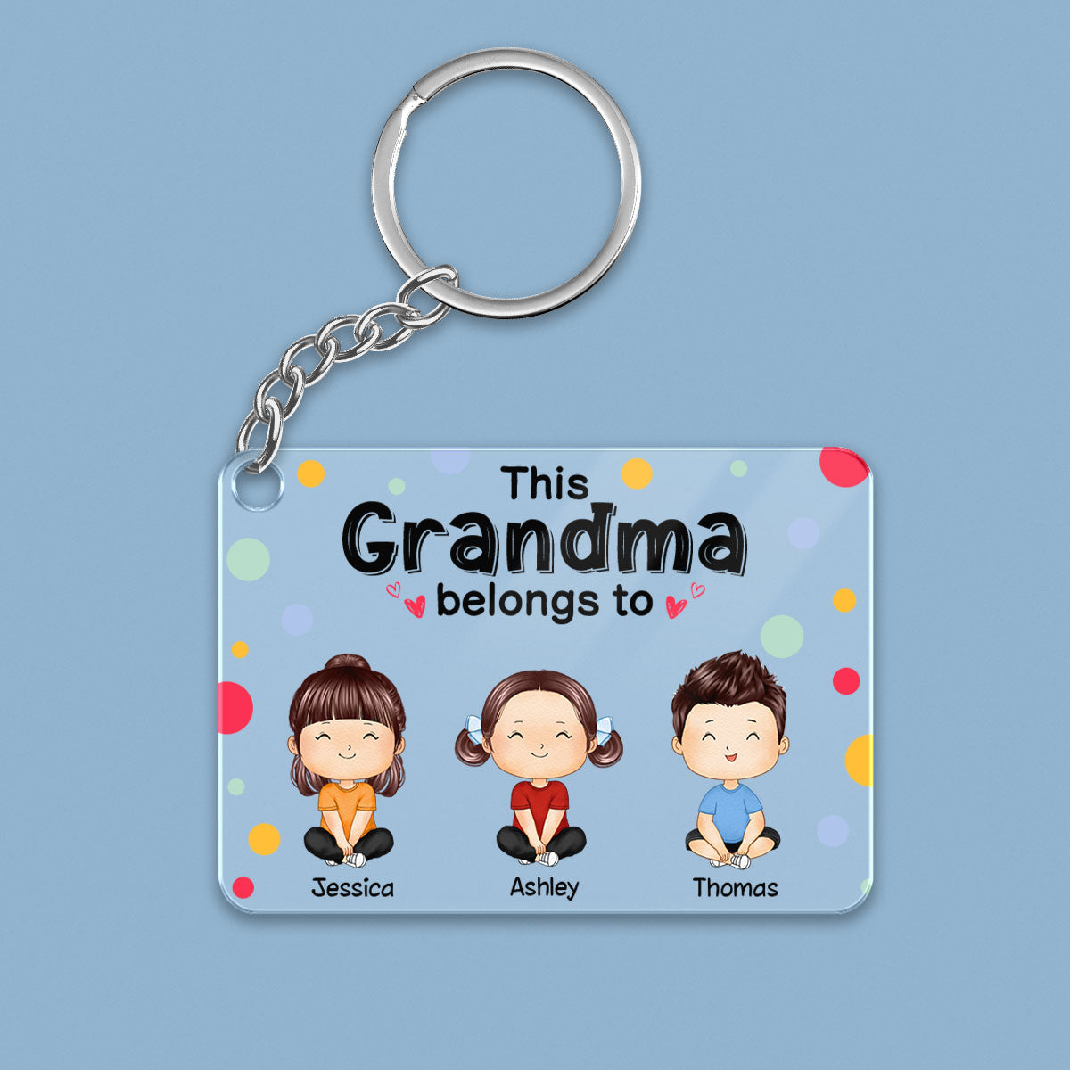 Polka Dot Pattern This Grandma Mom Dad Grandpa Belongs To Doll Kids Watercolor Styles Sitting Personalized Acrylic Keychain