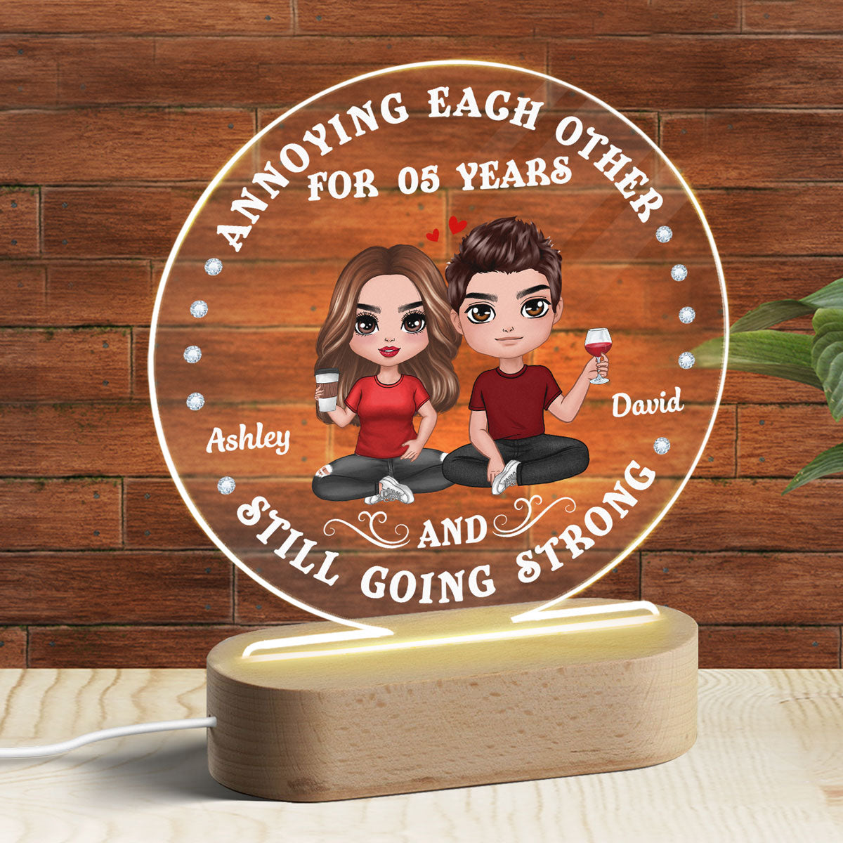 Doll Couple Annoying Each Other Personalized Circle LED Night Light - Valentine‘s Day Gift For Him, Gift For Her