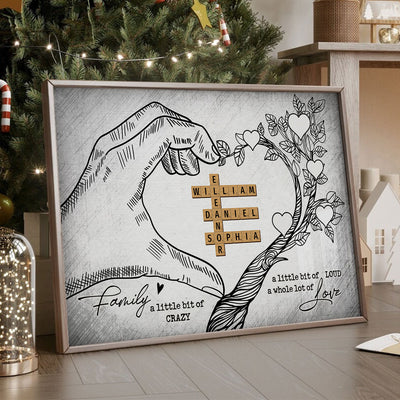 Heart Hand Tree Family Crossword Puzzle Personalized Poster