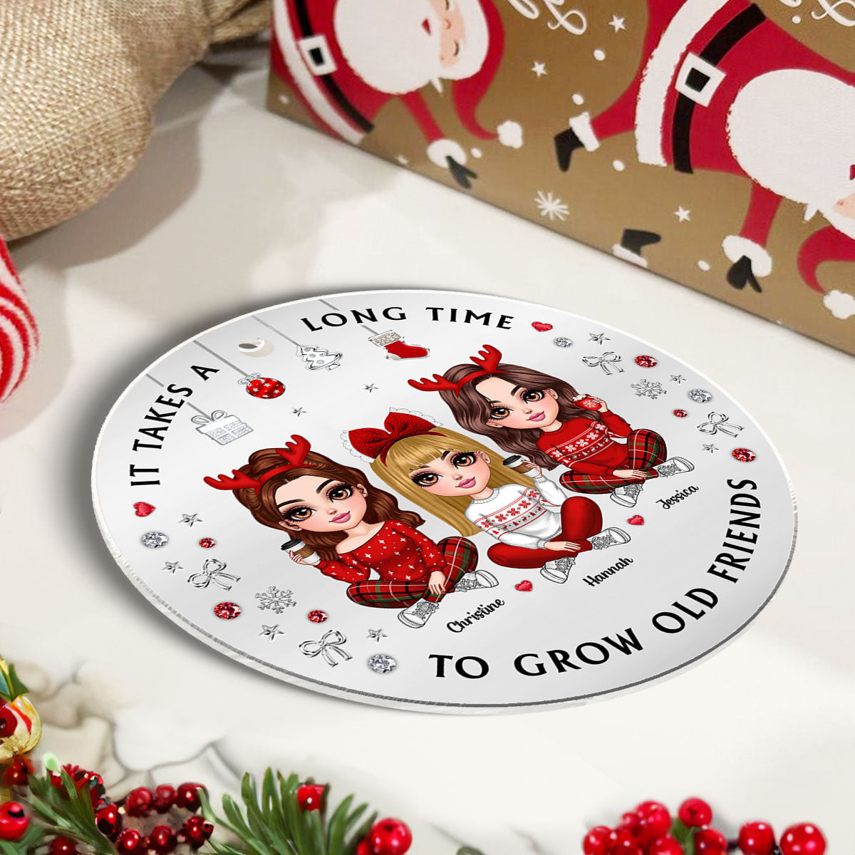 Pretty Besties Sisters Christmas Decoration Metal Patterned Personalized Acrylic Ornament