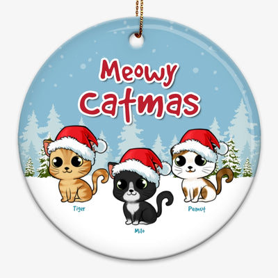 Meowy Catmas Snow Cute Fluffy Cat Personalized Circle Ornament