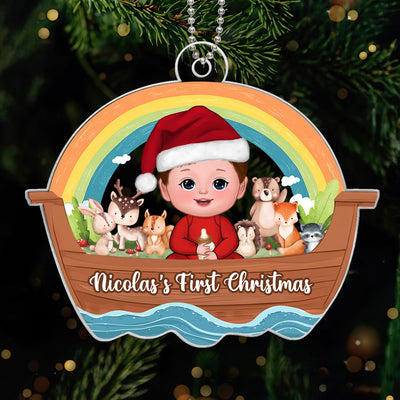 Woodland Animals On Ark Baby's First Christmas Personalized Acrylic Ornament