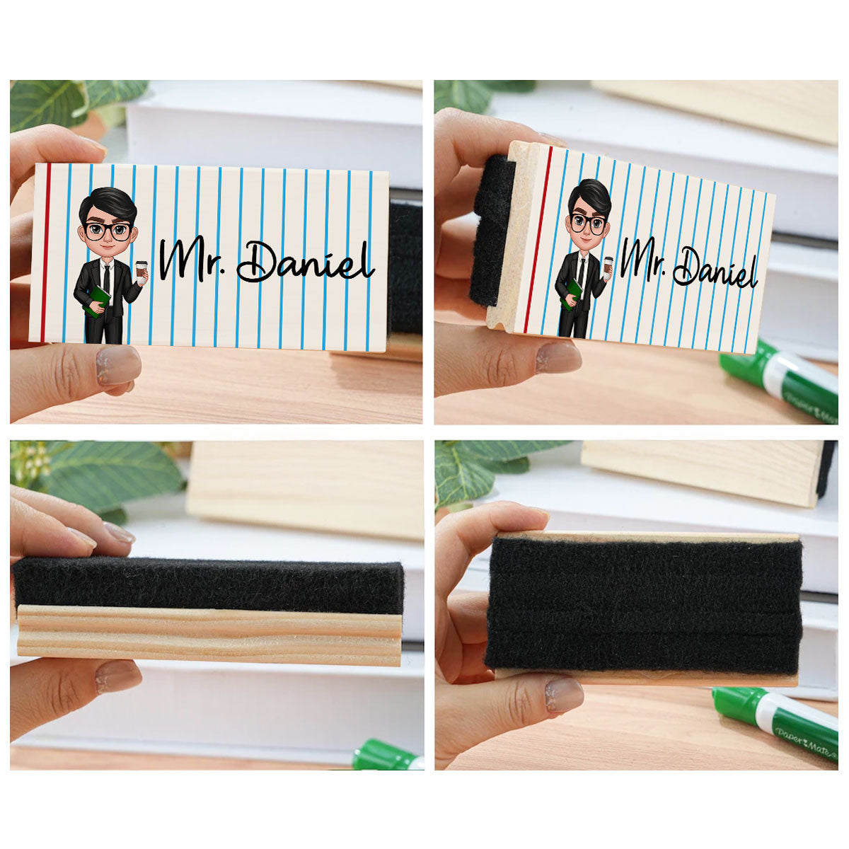 Doll Teacher Notebook Pattern Personalized Chalkboard/Whiteboard Eraser with Marker, Teacher Appreciation Gift, Back To School Gift