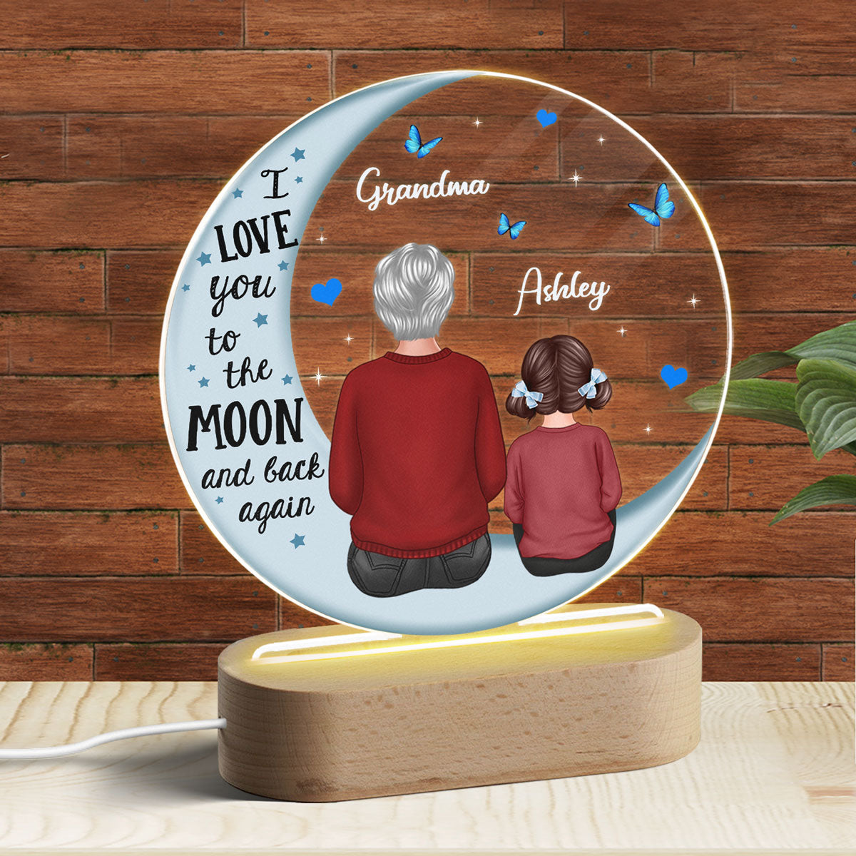 Grandma Grandkids Blue Moon - Personalized Acrylic Block/ Plaque LED Night Light - Gift For Grandma