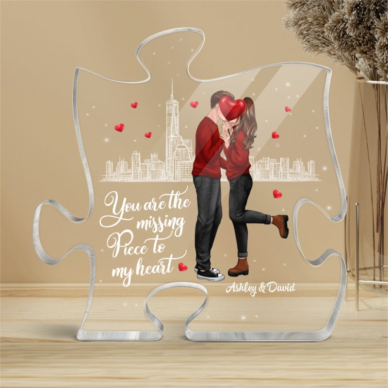 The Missing Piece To My Heart Standing Kissing Couple Personalized Puzzle Acrylic Plaque