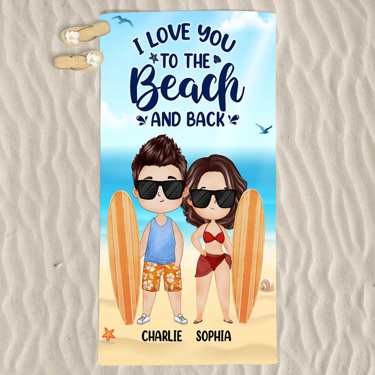 Watercolor Couple At The Beach Personalized Beach Towel