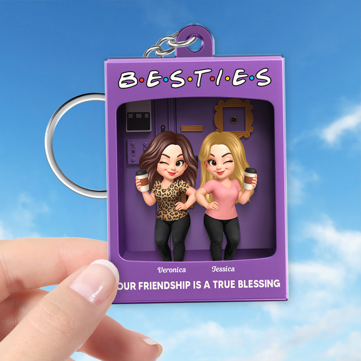 Besties Forever Best Friends Purple Toy Box Style - Personalized Acrylic Keychain - Friendship Gift For Besties