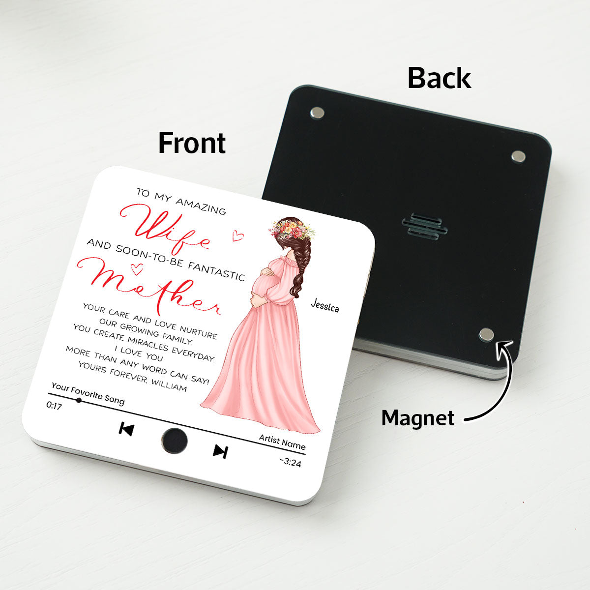 To My Amazing Wife And Soon-To-Be Fantastic Mother Personalized Music Fridge Magnet, Perfect Gift For Pregnant Wife, Custom Favorite Song As Messages