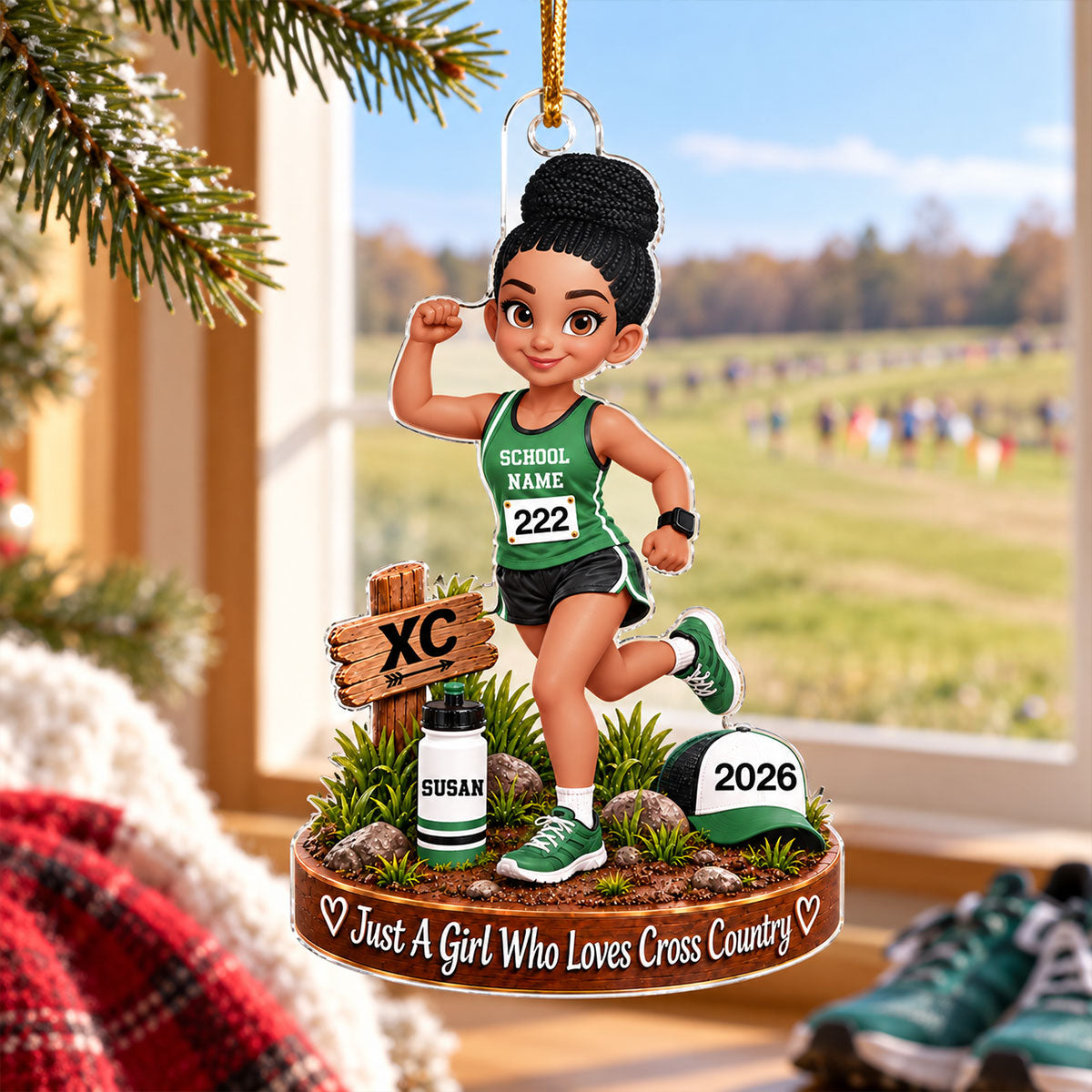 Just a Girl Who Loves Cross Country - Personalized Acrylic Ornament - Christmas Gift for Daughter, Granddaughter