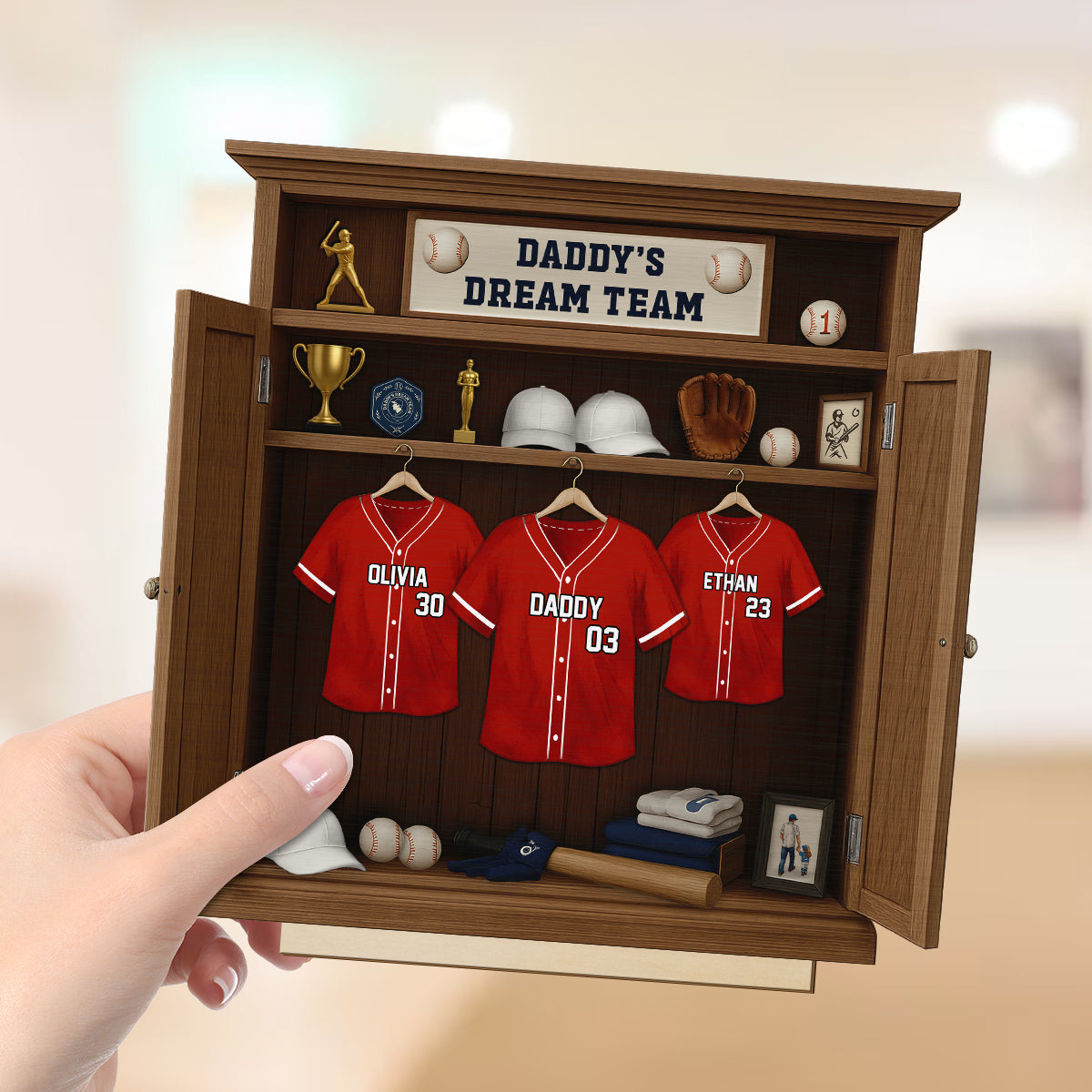 Daddy Dream Team Baseball Personalized Standing Wooden Plaque, Father's Day Gift For Dad, Gift for Husband