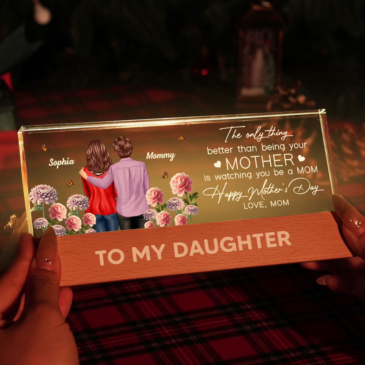 To My Daughter From Mom Happy Mother's Day Birth Flower Personalized Acrylic Block LED Night Light
