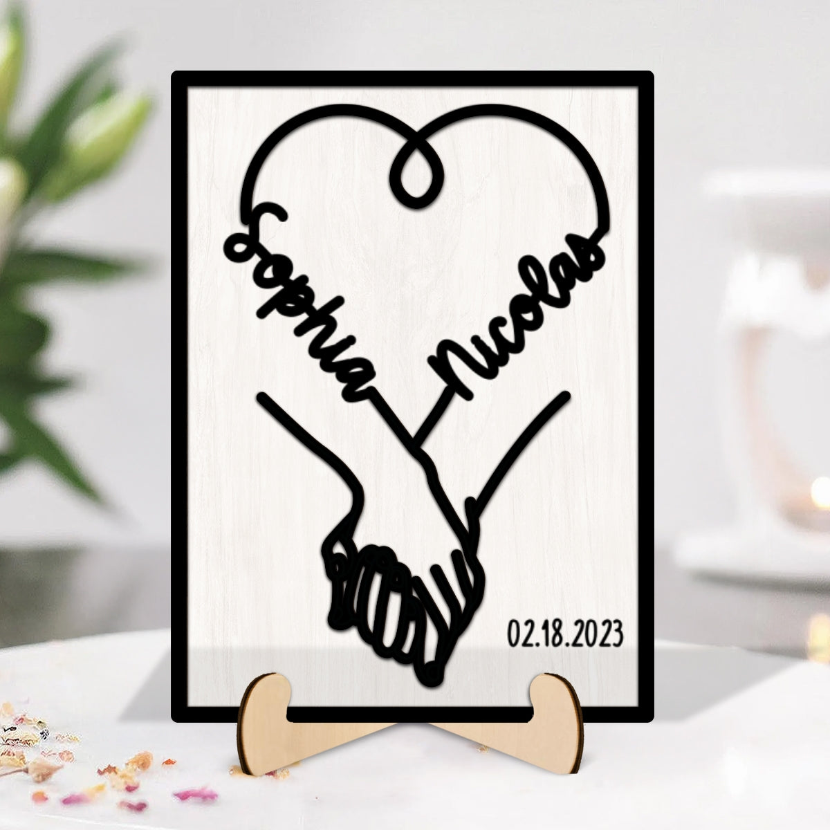 Couple Hand in Hand  Gift Anniversary Wedding Gift Personalized 2-Layer Wooden Plaque