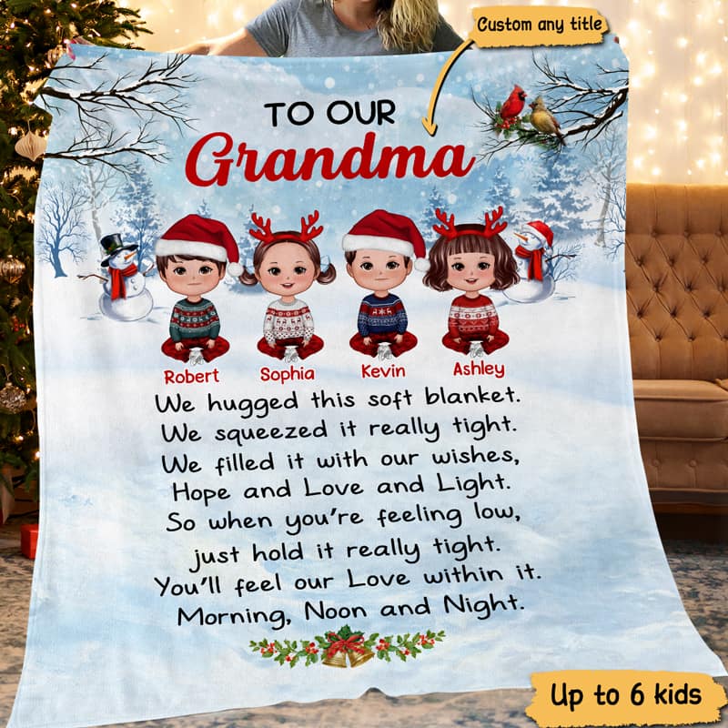 Christmas Gift For Grandma From Grandchildren Granddaughter Grandson Personalized Fleece Blanket