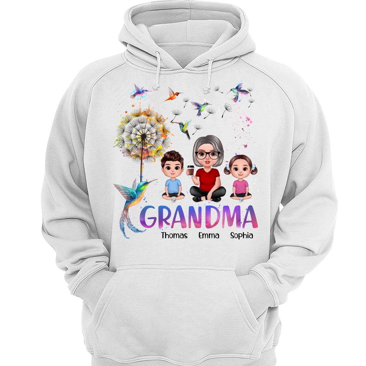 Realistic Doll Grandma Grankids Hummingbird Dandelion Personalized Shirt