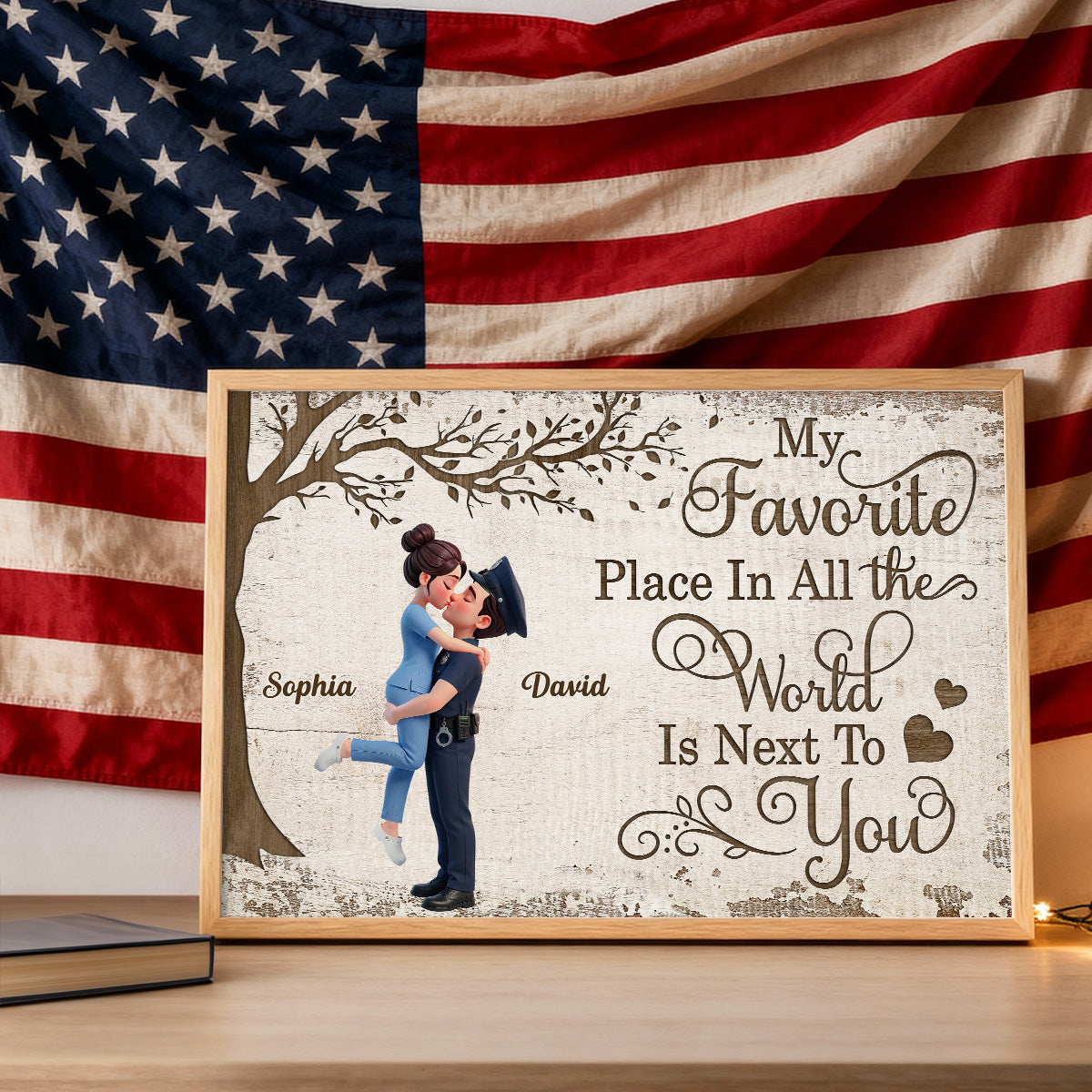 Eternal Love Proud Hero Couple Hugging Kissing Under Tree - Personalized Poster - Valentine's Day Gift For Couple, For Him, For Her, Nurse, Police, Firefighter, Army