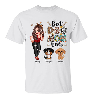Best Dog Mom Ever Multi Pattern Pretty Girl & Cute Cartoon Sitting Dog Personalized Shirt
