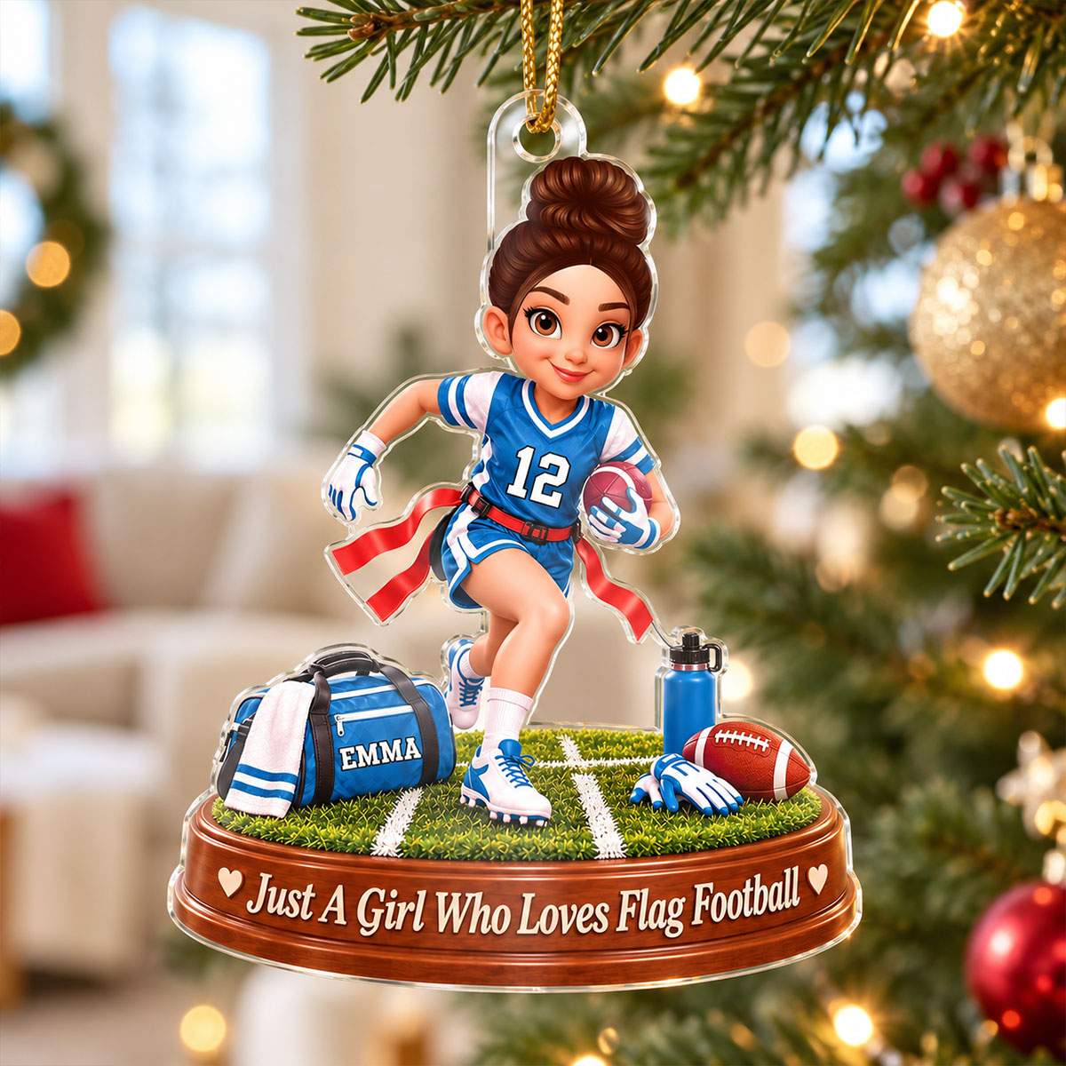 Just a Girl Who Loves Flag Football - Personalized Acrylic Ornament - Christmas Gift for Daughter,Granddaughter