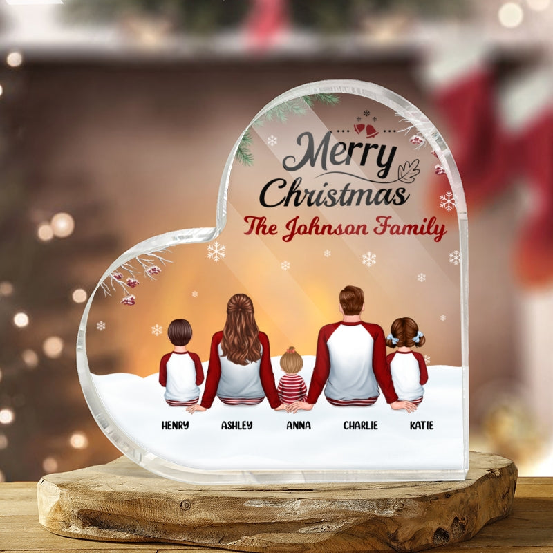 Christmas Pajamas Family Personalized Acrylic Heart Plaque