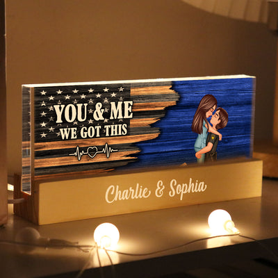 Hero Couple Hugging Kissing Half Flag  Gift by Occupation Personalized Acrylic Block LED Night Light