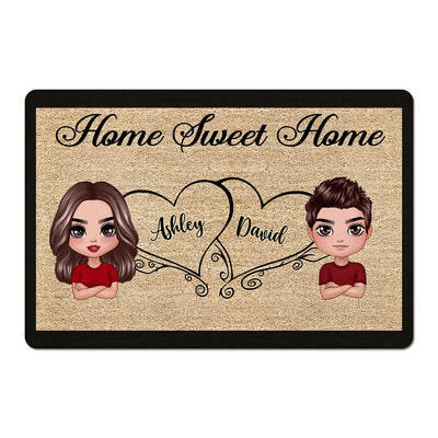 Doll Couple Home Sweet Home Valentine‘s Anniversary Day Gift Personalized Doormat