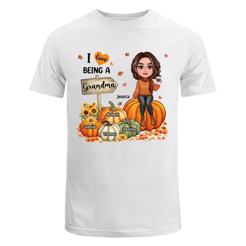 Love Being A Grandma Fall Season Sitting On Pumpkins Personalized Shirt