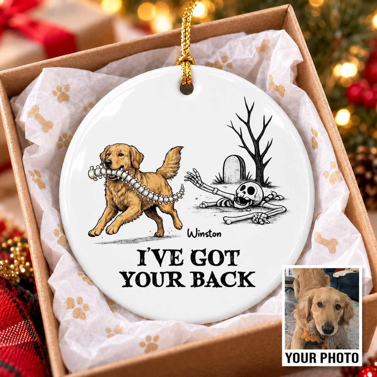 I've Got Your Back Dog Stealing Backbone - Personalized Ceramic Ornament - Funny Halloween Decor For Dog Lovers
