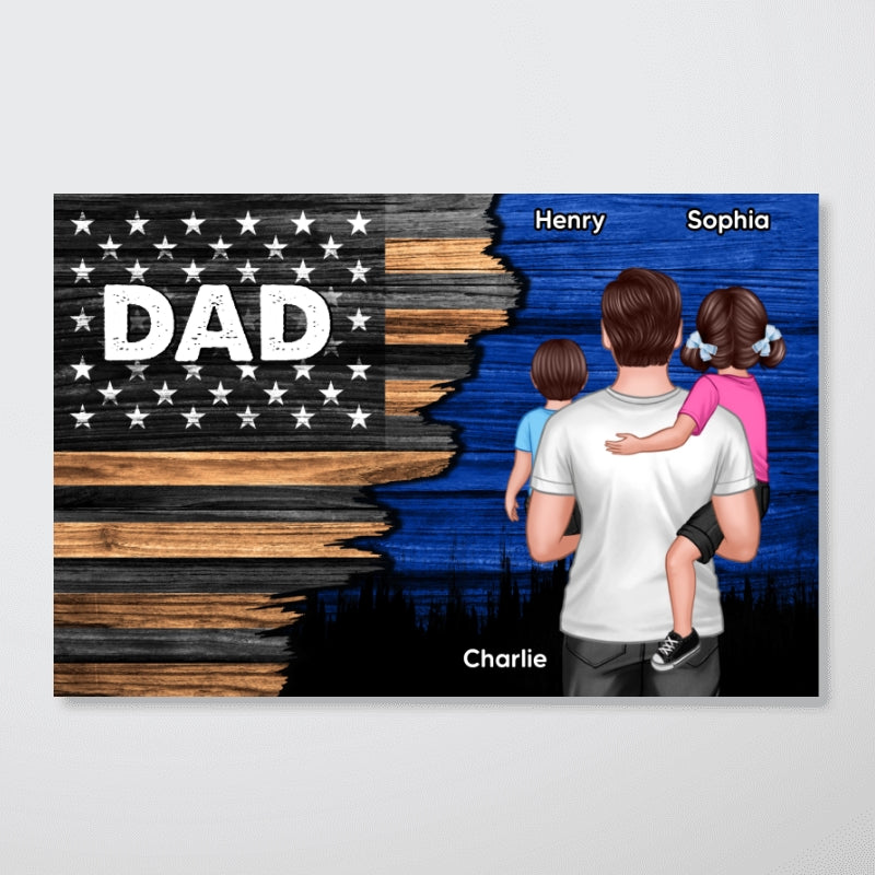 Dad Grandpa Papa Holding Kids Half Nation Flag Personalized Horizontal Poster