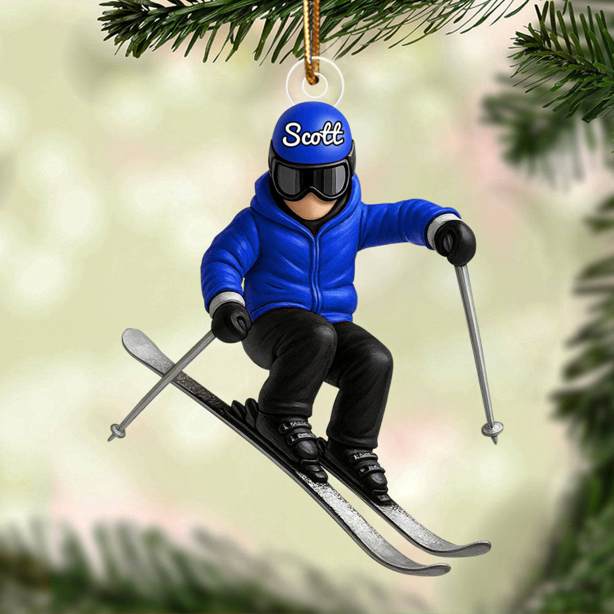 Custom Skiing in Winter - Personalized Acrylic Ornament - Christmas Gift For Skiing Lovers, Gift For Skier, Winter Ski Decor