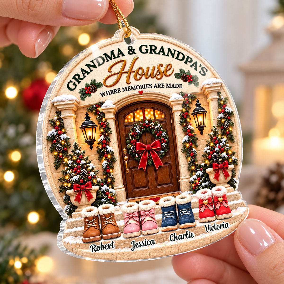 Grandma & Grandpa's House Grandkids Welcome - Personalized Acrylic Ornament - Christmas Gift for Grandparents