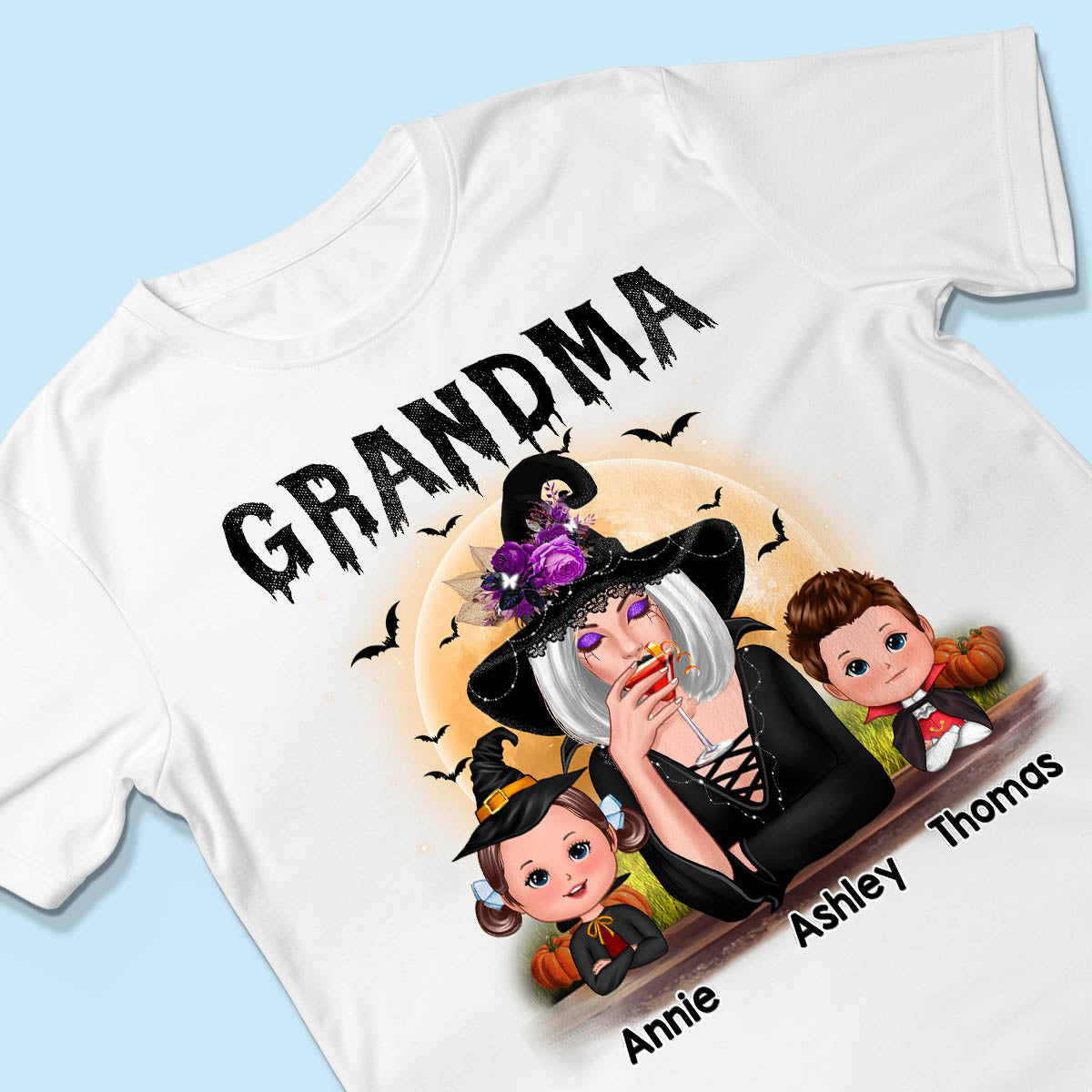 Grandma Mom Witch With GrandKids Halloween Personalized Shirt