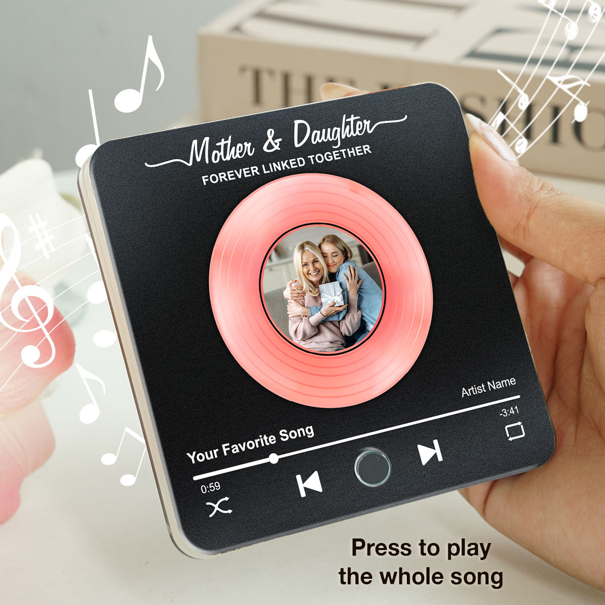 Mom & Daughter Vinyl Custom Photo Personalized Music Fridge Magnet, Perfect 2025 Gift For Mom