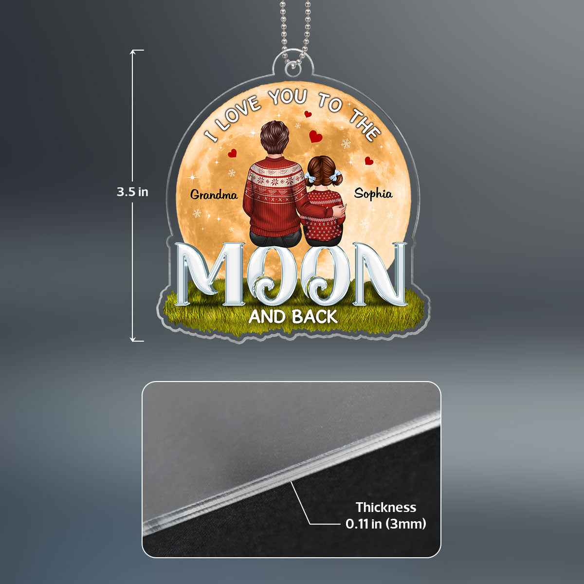 I Love You To The Moon And Back Big Moon Grandma Grandkid Personalized Acrylic Ornament