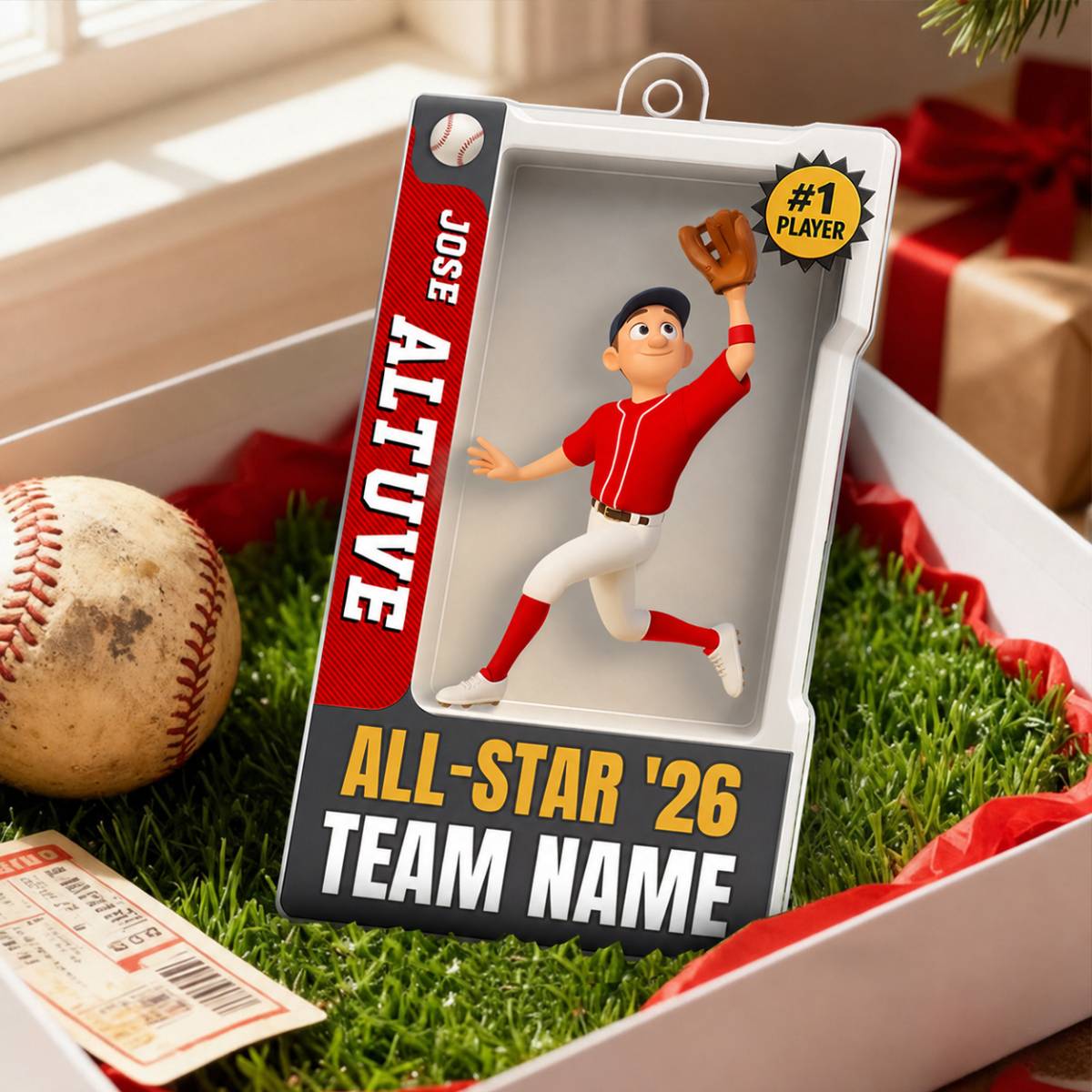 Baseball Player 3D Effect Action Figure - Personalized Acrylic Ornament - Christmas Gift for Son, Grandson