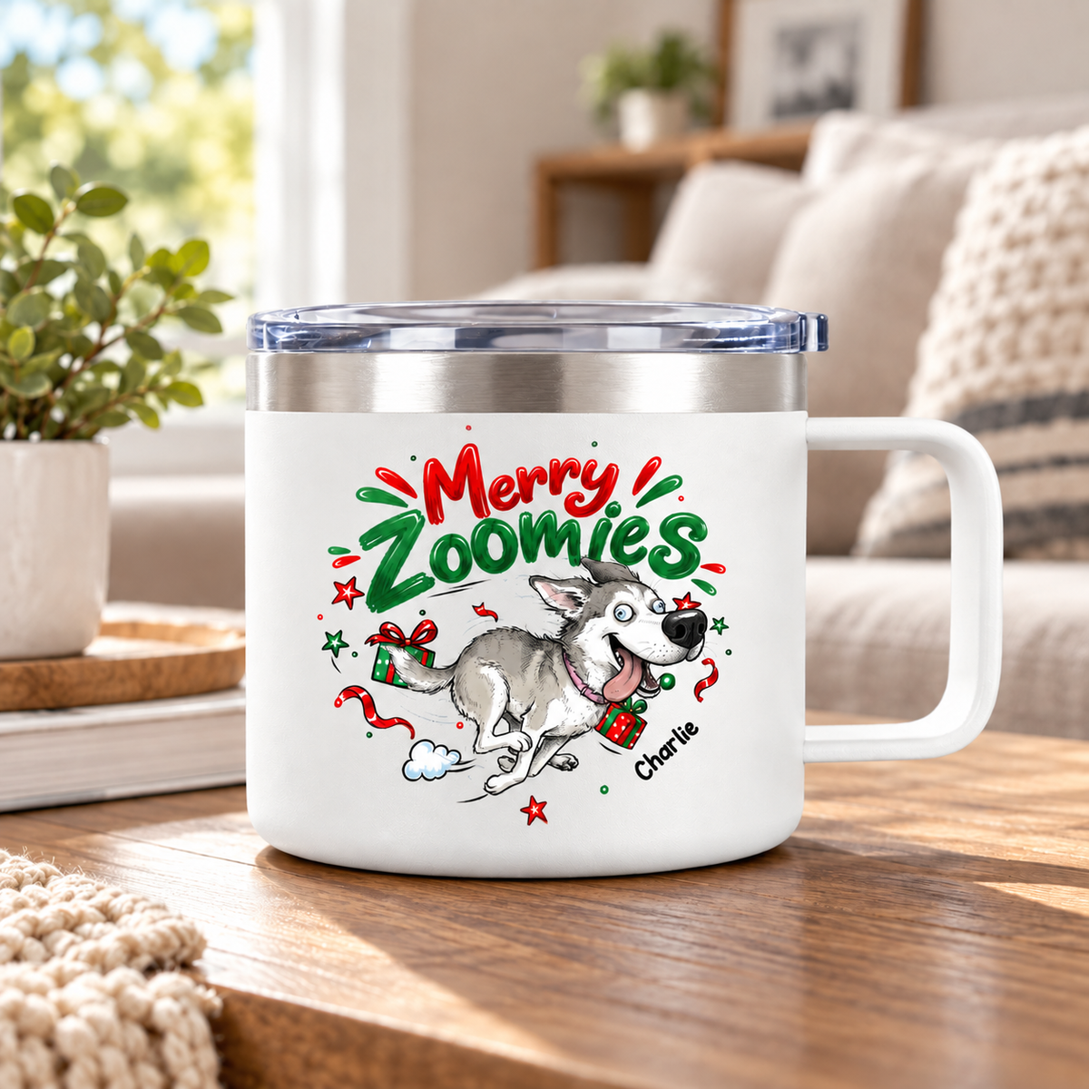 Merry Zoomies Quirky Dog Portrait From Your Custom Pet Photo - Personalized Stainless Steel Tumbler - Funny Christmas Gift For Dog Lover