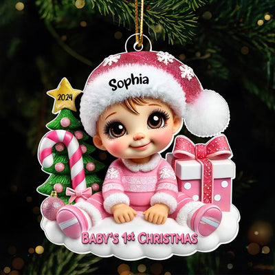 Cute Baby Sitting Personalized 2D Flat Acrylic Ornament, Christmas Keepsake for Baby, New Mom, New Dad