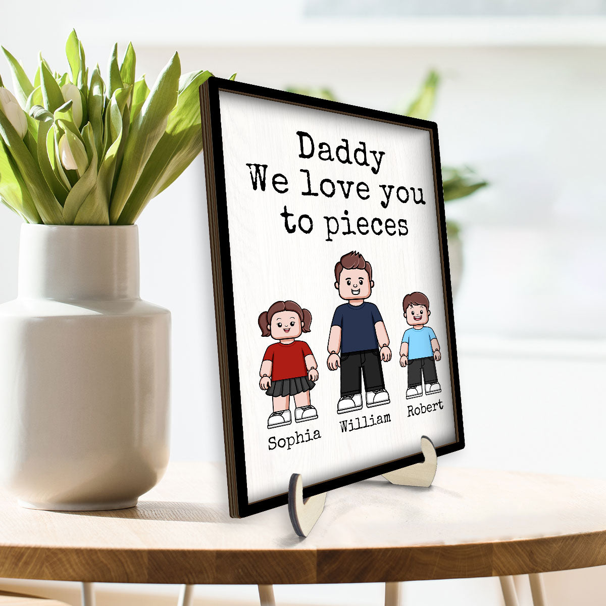 Mommy Daddy Grandma Grandpa We Love You To Pieces Block Characters Personalized 2-Layer Wooden Plaque