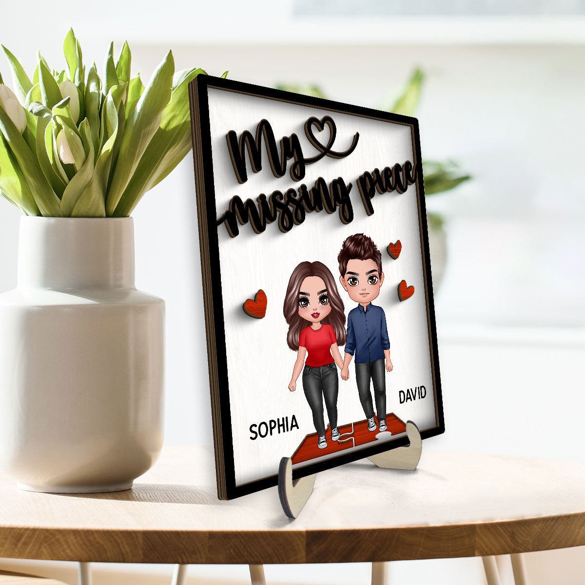 My Missing Piece Couple Holding Hands Valentine‘s Day Gift For Her Gift For Him Personalized 2-Layer Wooden Plaque