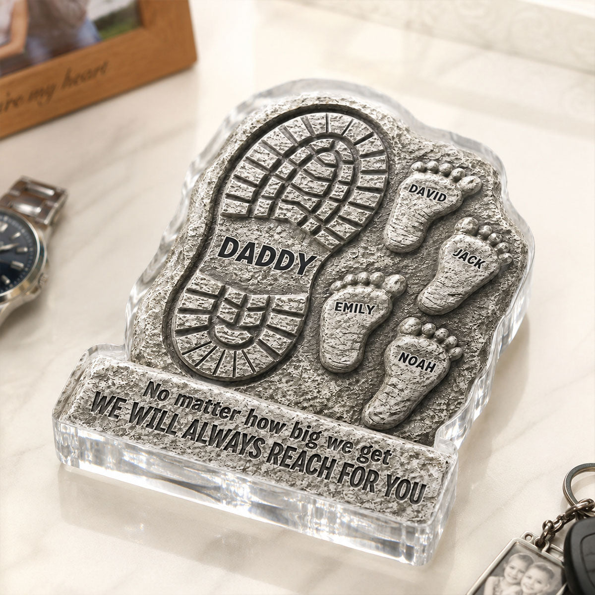 No Matter How Big We Get Always Reach For You Dad - Personalized Acrylic Block Plaque - Heartfelt Father's Day Gift For Dad, Husband