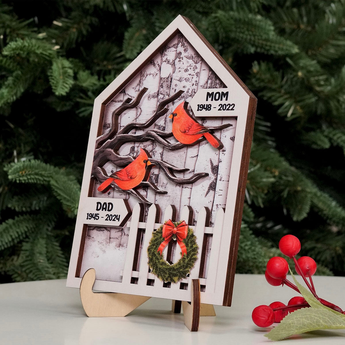 Birch Tree Memorial Christmas 2-Layer Wooden Plaque, Christmas Decoration