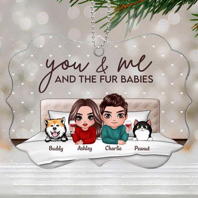 You Me And Fur Babies On Bed Couple Personalized Acrylic Ornament