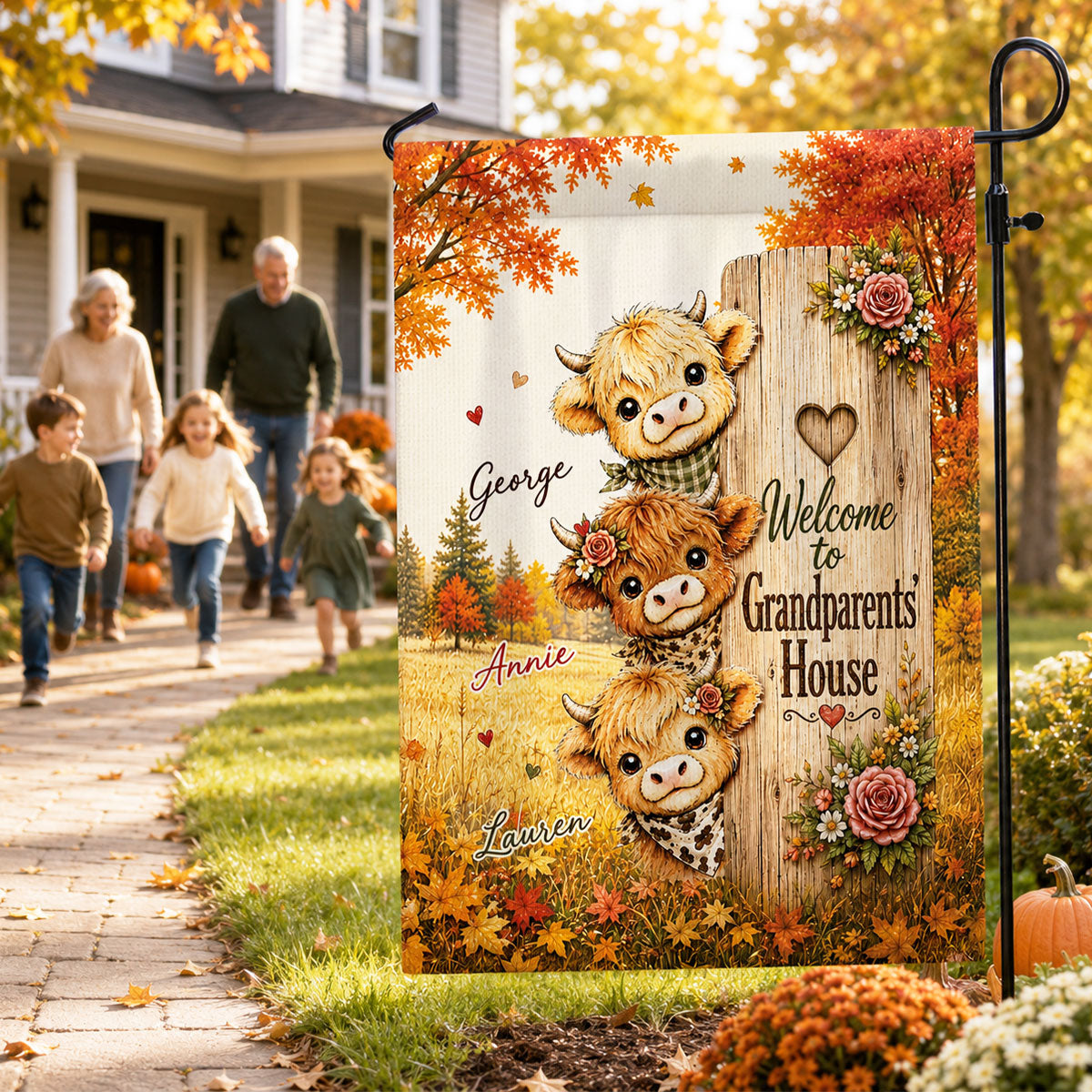 Trending Cute Highland Cow - Personalized Garden Flag - Fall Season Decoration For Grandparents' House