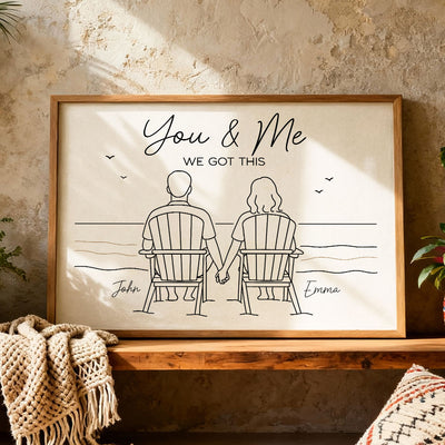 Eternal Love Couple Beach Landscape Line Art Style - Personalized Poster