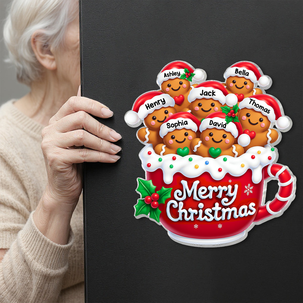Merry Christmas Gingerbread Family Personalized Acrylic Fridge Magnet