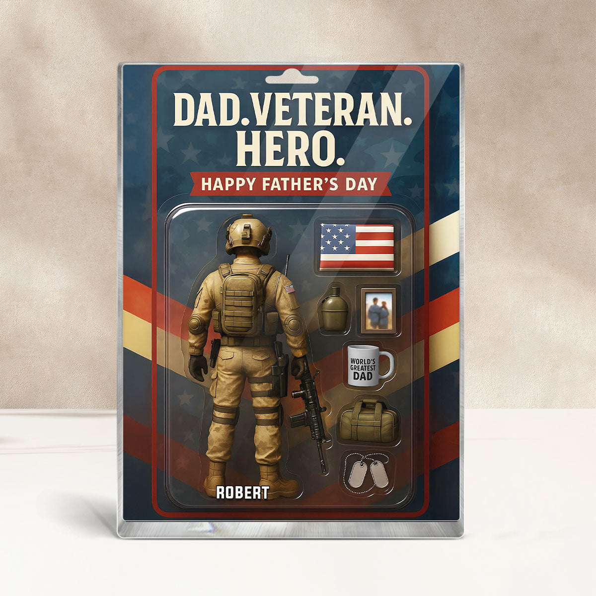 Dad Veteran Hero Custom Figure Personalized Acrylic Block Plaque, 2025 Father's Day Gift For Him, For Dad