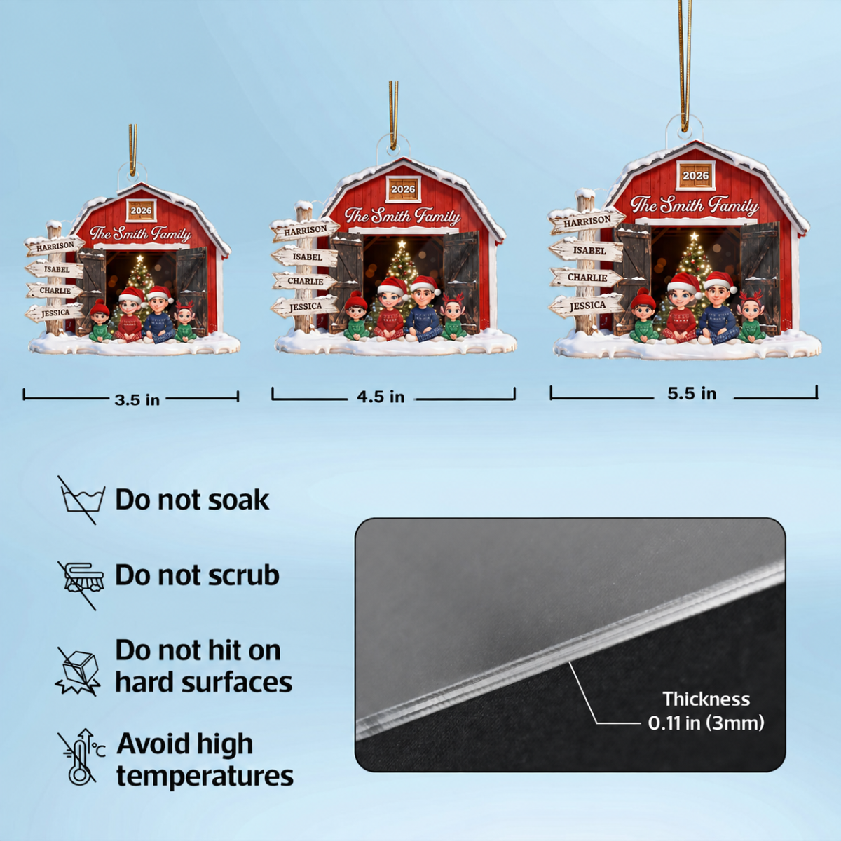 3D Effect Christmas Nostalgia Barn House Family Sign Posts Family Together - Personalized Acrylic Ornament - Gift For Family, Farmhouse Decor